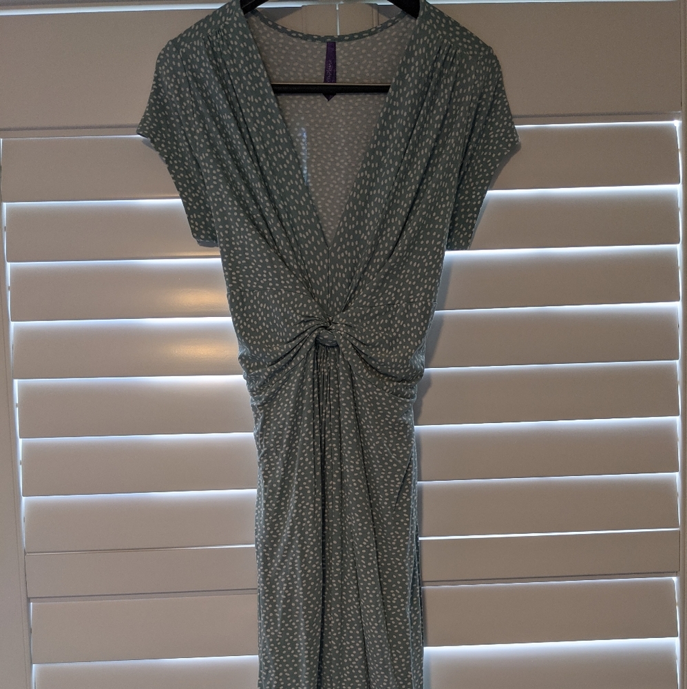 Seraphine maternity blue polka dot dress